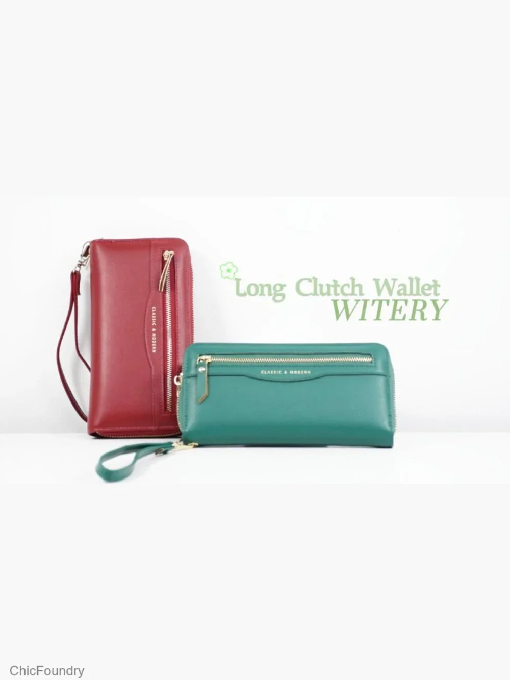 PU Leather Zip Around Wristlet Wallet with Detachable Strap Large Capacity
